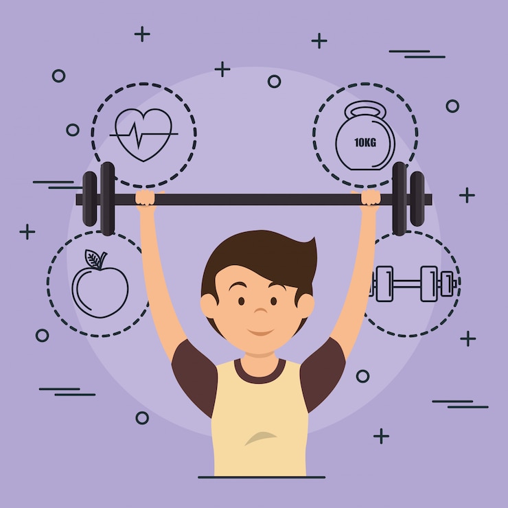 Vecteur gratuit haltérophilie homme avec icônes sportives