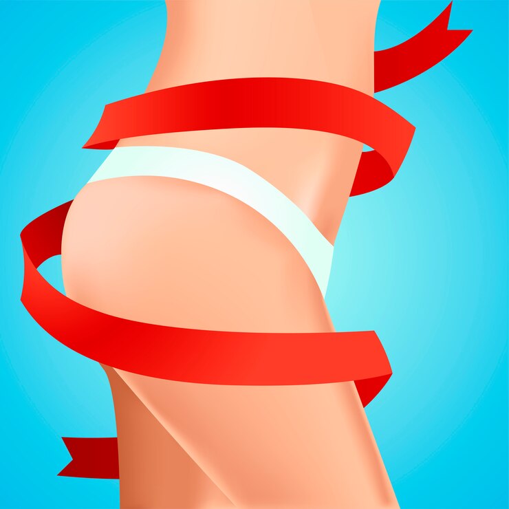Vecteur gratuit hanches féminines parfaites. travailler sur le corps. résultat avec ruban rouge.