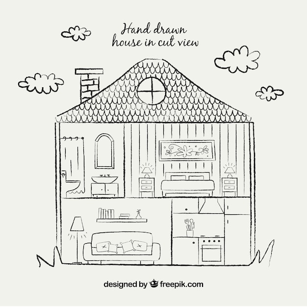 Hand Draw House In Cut View