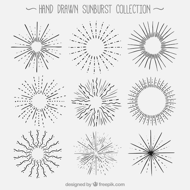 Vecteur gratuit hand drawn collection sunburst