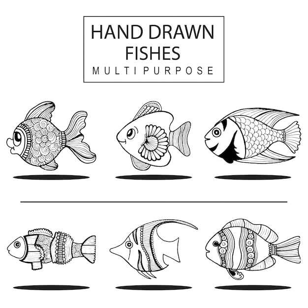 Vecteur gratuit hand drawn fishs multipurpose