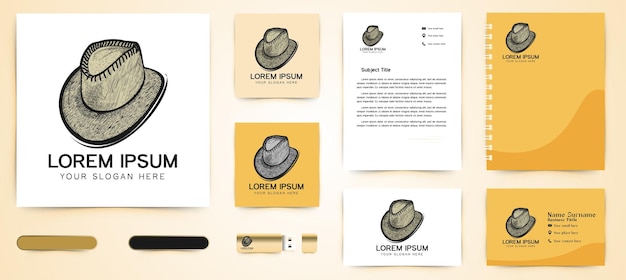 Vecteur gratuit hand drawn hat cowboy logo et business branding template designs inspiration isolé sur fond blanc