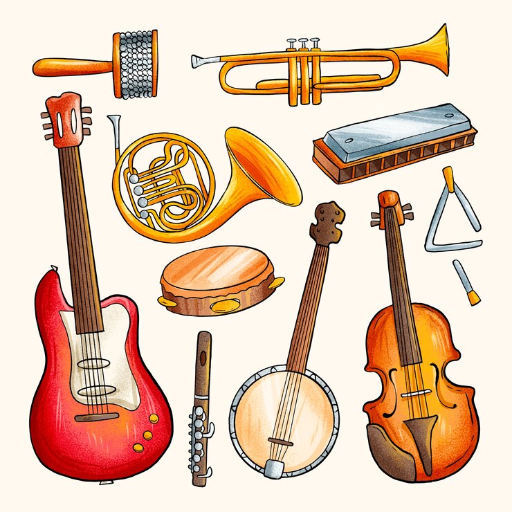 Vecteur gratuit hand drawn instruments de musique