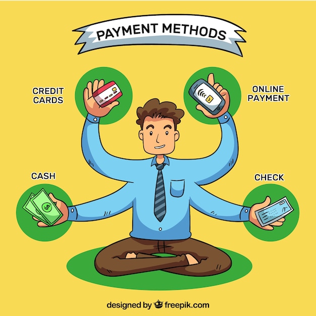 Vecteur gratuit hand drawn man with payment methods