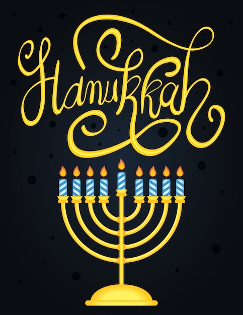 Vecteur gratuit hanukkah heureux lettrage avec lustre