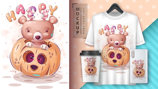 Vecteur gratuit happy bear - affiche et merchandising