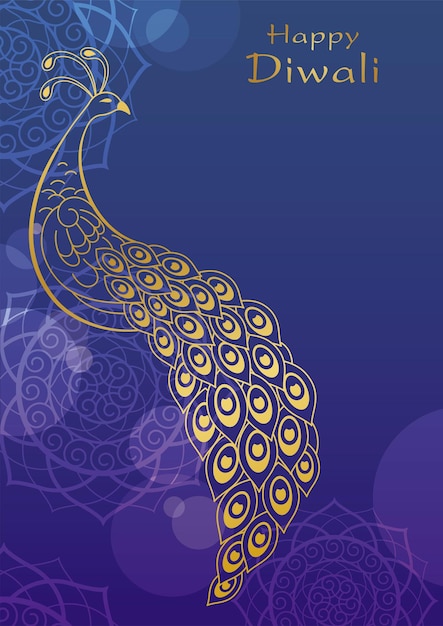 Vecteur gratuit happy diwali vector illustration de fond avec un paon d'or et un espace de texte