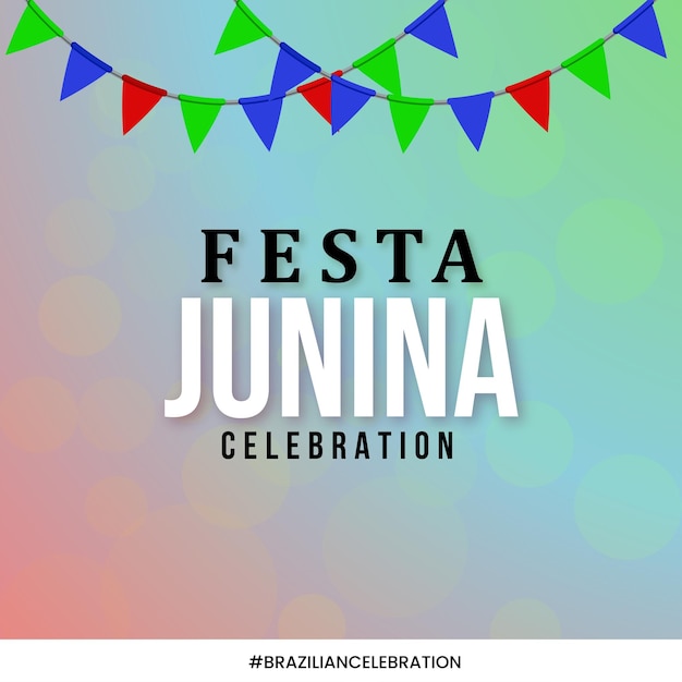 Vecteur gratuit happy festa junina fond bleu vert rouge bannière de conception de médias sociaux vecteur gratuit