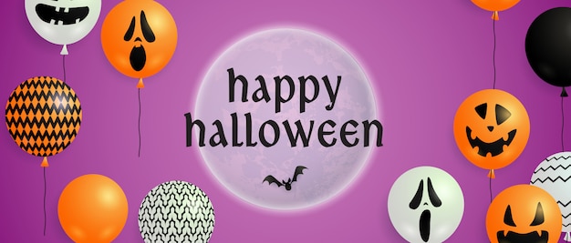 Happy Halloween Lettrage Sur La Lune Avec Des Ballons