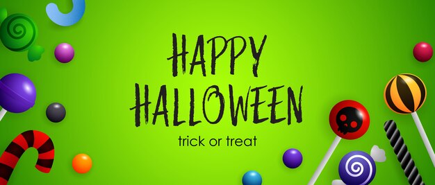 Happy Halloween, Trick or Treat lettrage avec des bonbons mignons
