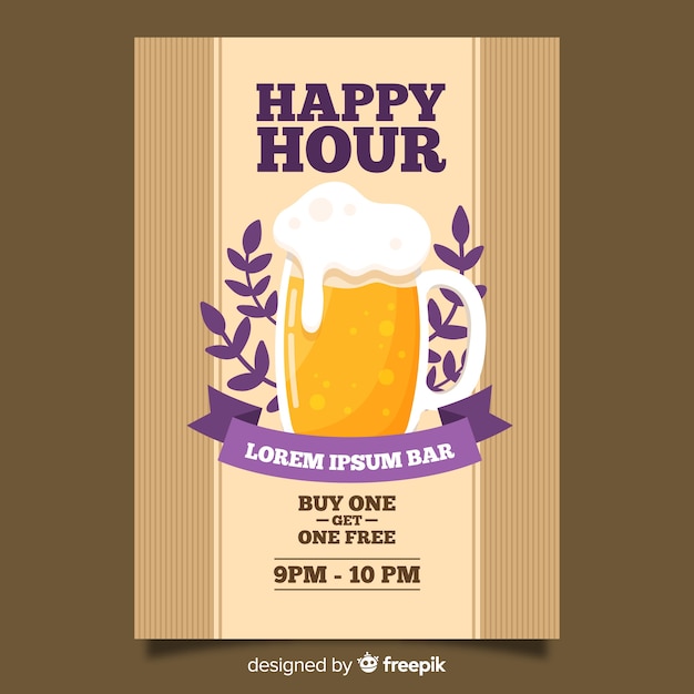 Vecteur gratuit happy hour affiche de la bière avec design plat