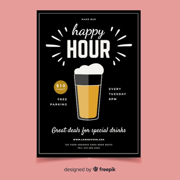 Vecteur gratuit happy hour affiche avec chope de bière