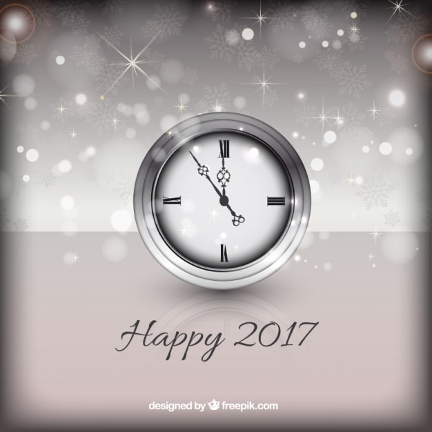 Vecteur gratuit happy new year background avec une horloge argent