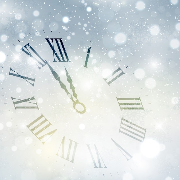 Vecteur gratuit happy new year fond avec le visage d&#39;horloge