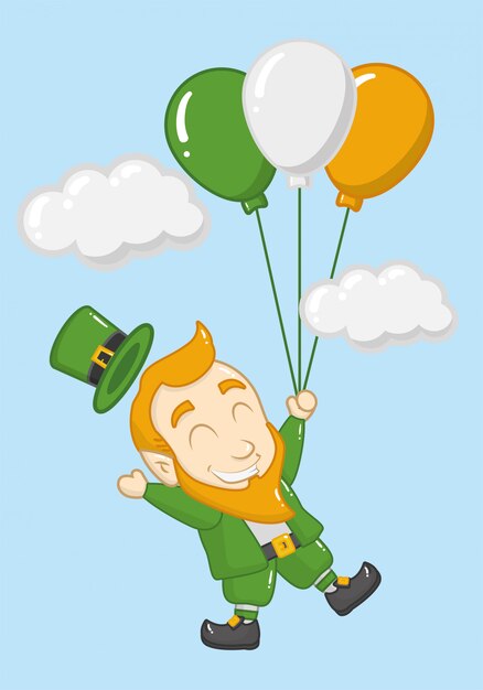 Vecteur gratuit happy st patricks day, lutin avec des ballons