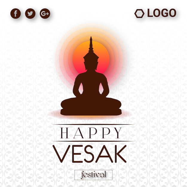 Vecteur gratuit happy vesak salutations sur fond noir blanc conception médias sociaux bannière