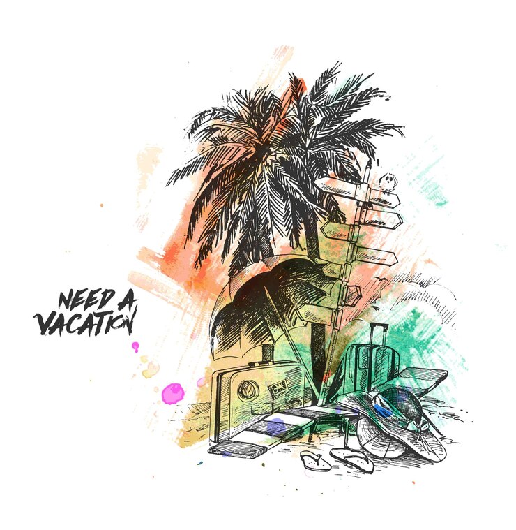 Vecteur gratuit heure d'été concept d'affiche de voyage de vacances illustration vectorielle grunge