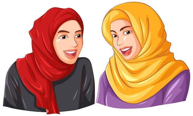 Vecteur gratuit heureuse femme musulmane portant des amis hijab