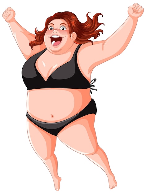 Vecteur gratuit heureuse femme en surpoids avec l'expression de la victoire portant un bikini