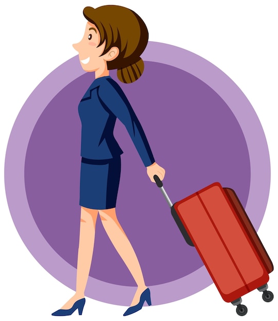 Heureuse Femme Tirant Des Bagages