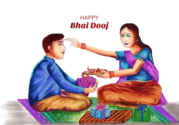 Vecteur gratuit heureux bhai dooj festival indien frère et soeur fond de carte