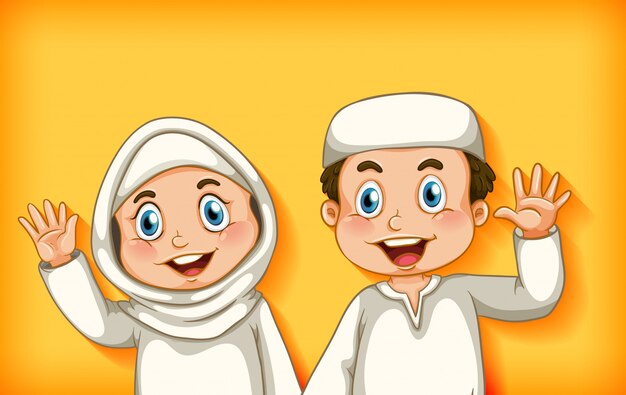 Heureux couple musulman sur fond dégradé de couleur
