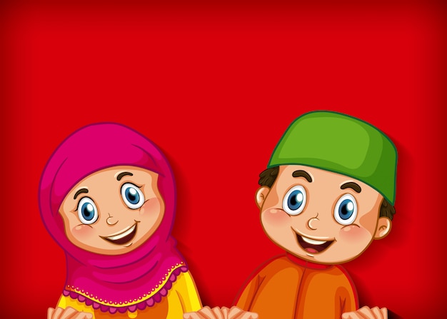 Vecteur gratuit heureux couple musulman sur fond dégradé de couleur