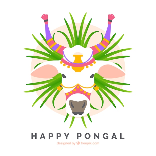 Heureux Fond Pongal Avec La Vache En Design Plat