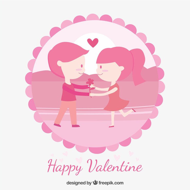Vecteur gratuit heureux fond valentine avec un joli couple d&#39;enfants