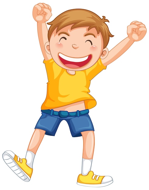 Heureux garçon sautant personnage de dessin animé