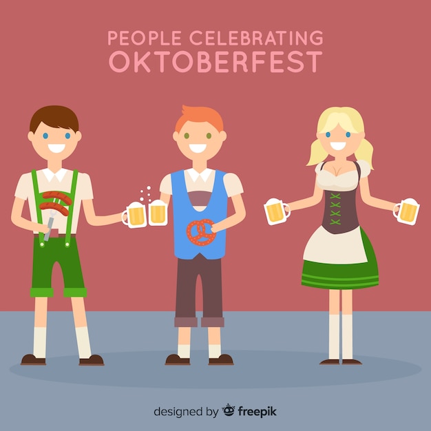 Vecteur gratuit heureux les gens célébrant l'oktoberfest avec un design plat
