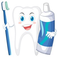 Vecteur gratuit heureux de nettoyer une grosse dent avec une brosse et du fil dentaire