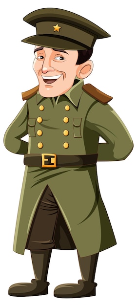 Vecteur gratuit heureux personnage de dessin animé d'officier de l'armée