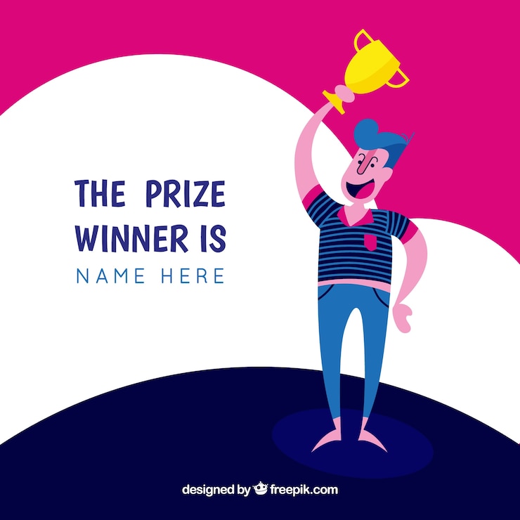 Vecteur gratuit heureux personnage de dessin animé remportant un prix