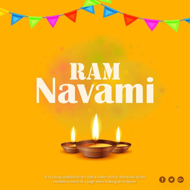 Vecteur gratuit heureux ram navami salutations fond jaune festival de l'hindouisme indien bannière de médias sociaux vecteur gratuit