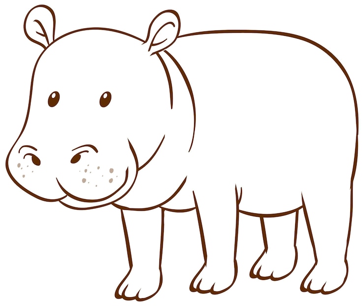 Vecteur gratuit hippopotame dans un style simple doodle sur fond blanc