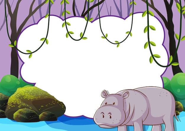 Vecteur gratuit l'hippopotame près de l'étang dans la forêt