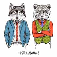 Vecteur gratuit hipster animals set