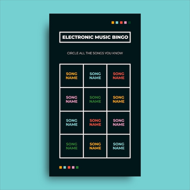 Vecteur gratuit histoire instagram de bingo de musique électronique moderne