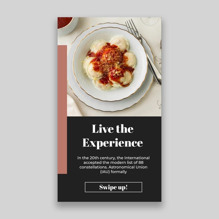 Vecteur gratuit histoire instagram élégante de restaurant de bâton de coupe sombre