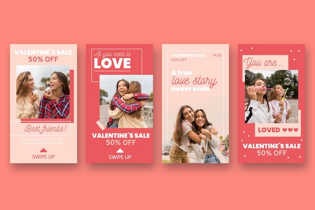 Vecteur gratuit histoire de vente de la saint-valentin avec remise