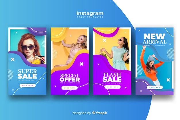Vecteur gratuit histoires abstraites colorées de vente avec instagram