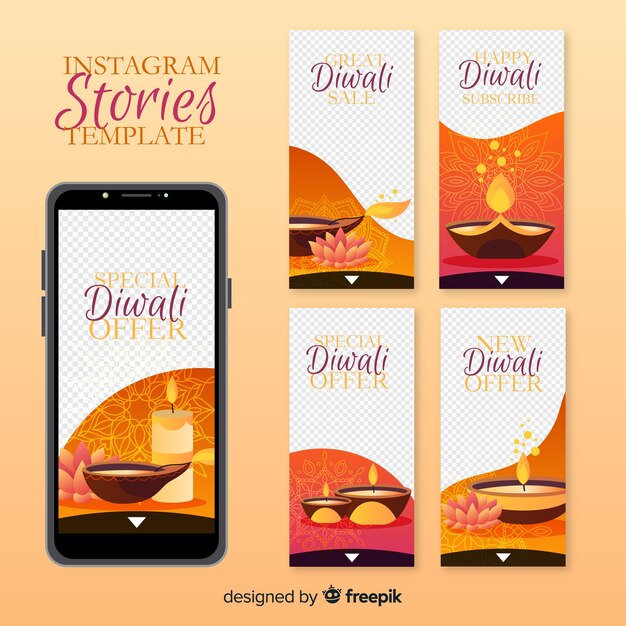 Vecteur gratuit histoires colorées d'instagram de diwali