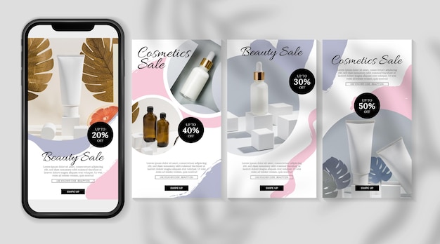 Vecteur gratuit histoires cosmétiques instagram avec de la crème en bouteille