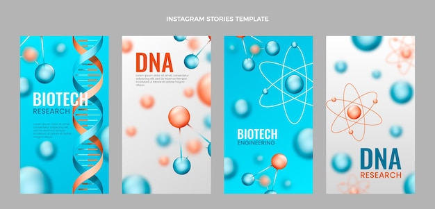 Vecteur gratuit histoires d'instagram d'adn scientifique réalistes