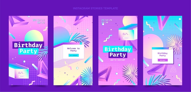 Vecteur gratuit histoires instagram d'anniversaire dégradé rétro vaporwave