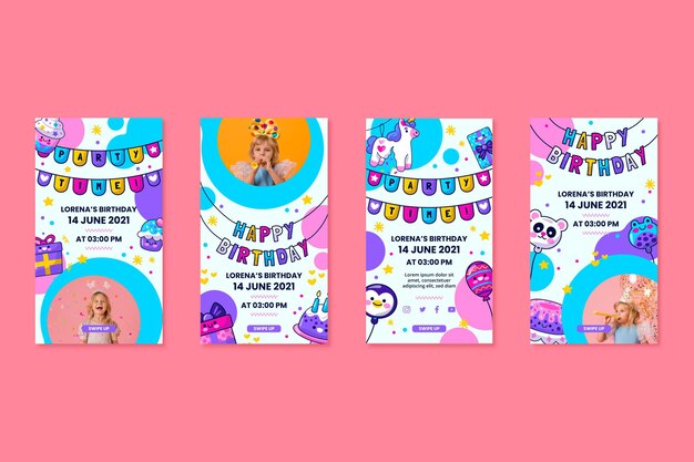 Vecteur gratuit histoires instagram d'anniversaire pour enfants