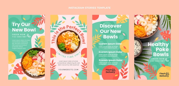 Histoires d'instagram de bol de nourriture de conception plate