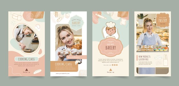Histoires instagram de boulangerie dessinées à la main