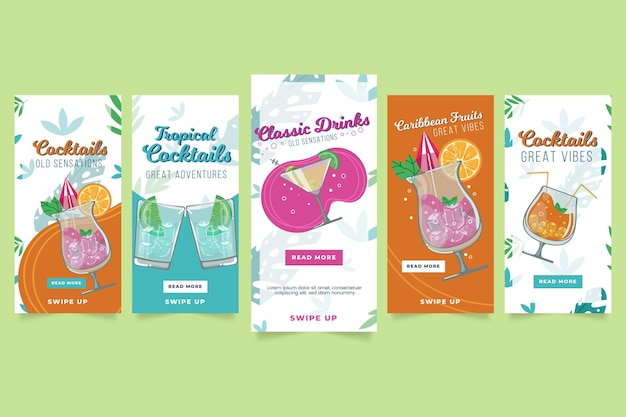 Vecteur gratuit histoires instagram de cocktails tropicaux